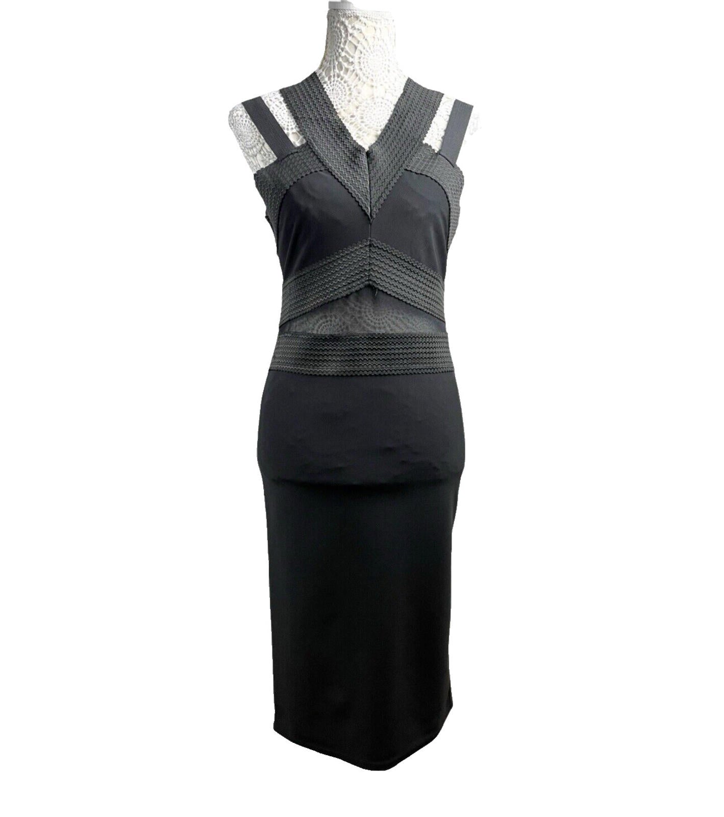 River Island Midi Dress Black Mesh Panel Waist Women’s UK Size 12