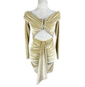 Gold Velour Cut Out Mini Dress Off Shoulder Ruffle Women’s UK Size 8