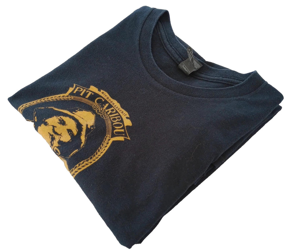 Pit Caribou Graphic Print T-Shirt Men's UK Size XS Black Crew Neck 100% Cotton