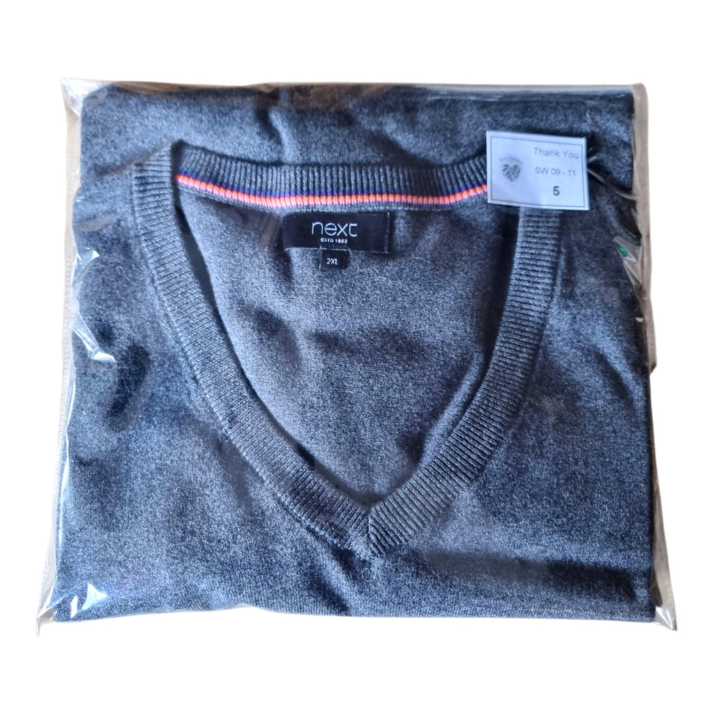 Next Knit Jumper Men's UK Size 2XL Grey V-Neck Sweater Soft Touch Lightweight