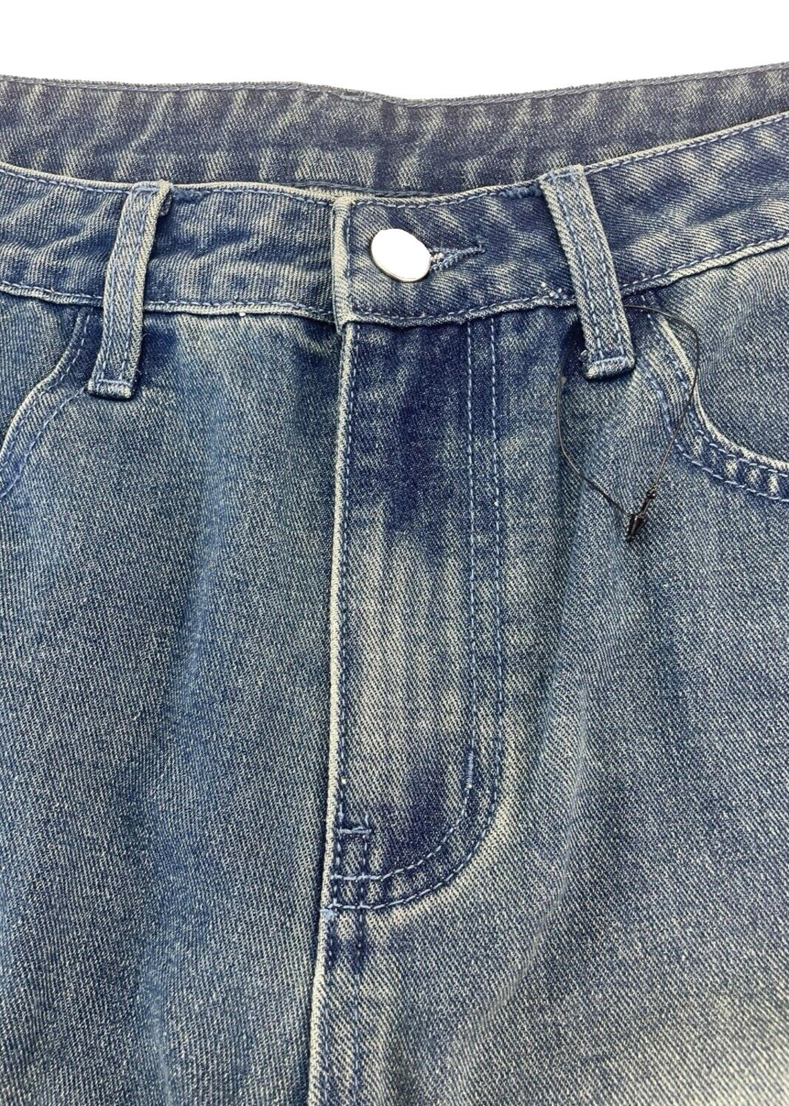 Long Denim Shorts Zipped Front Design Faded Denim Women’s UK 8