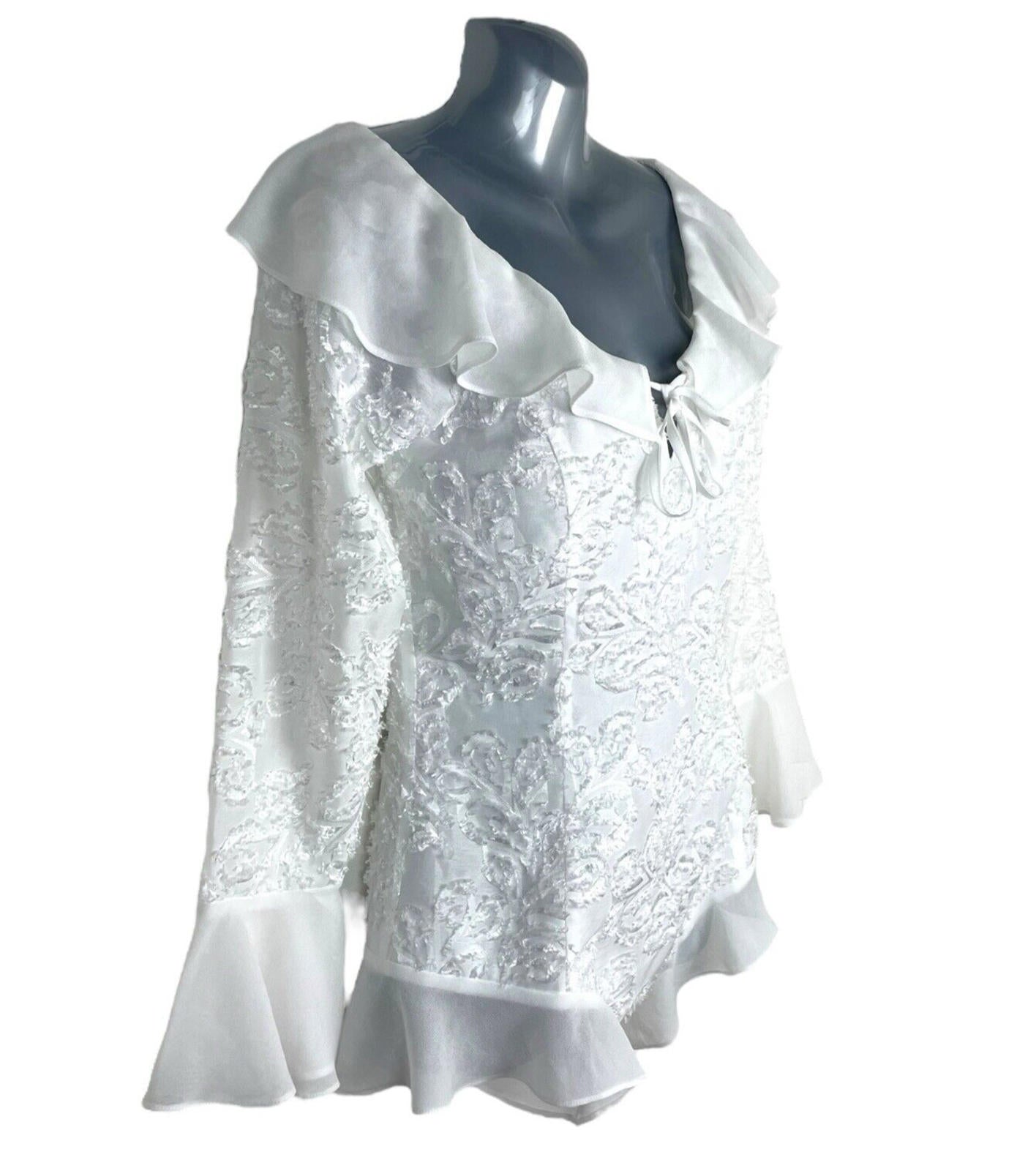 China Base White Frill Textured Blouse Top Women’s UK Size 8