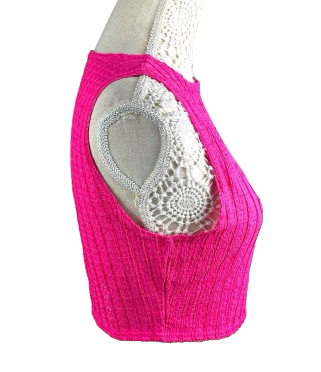 Pretty Little Thing Crop Top Women's UK Size 8 Pink Textured Sleeveless Summer