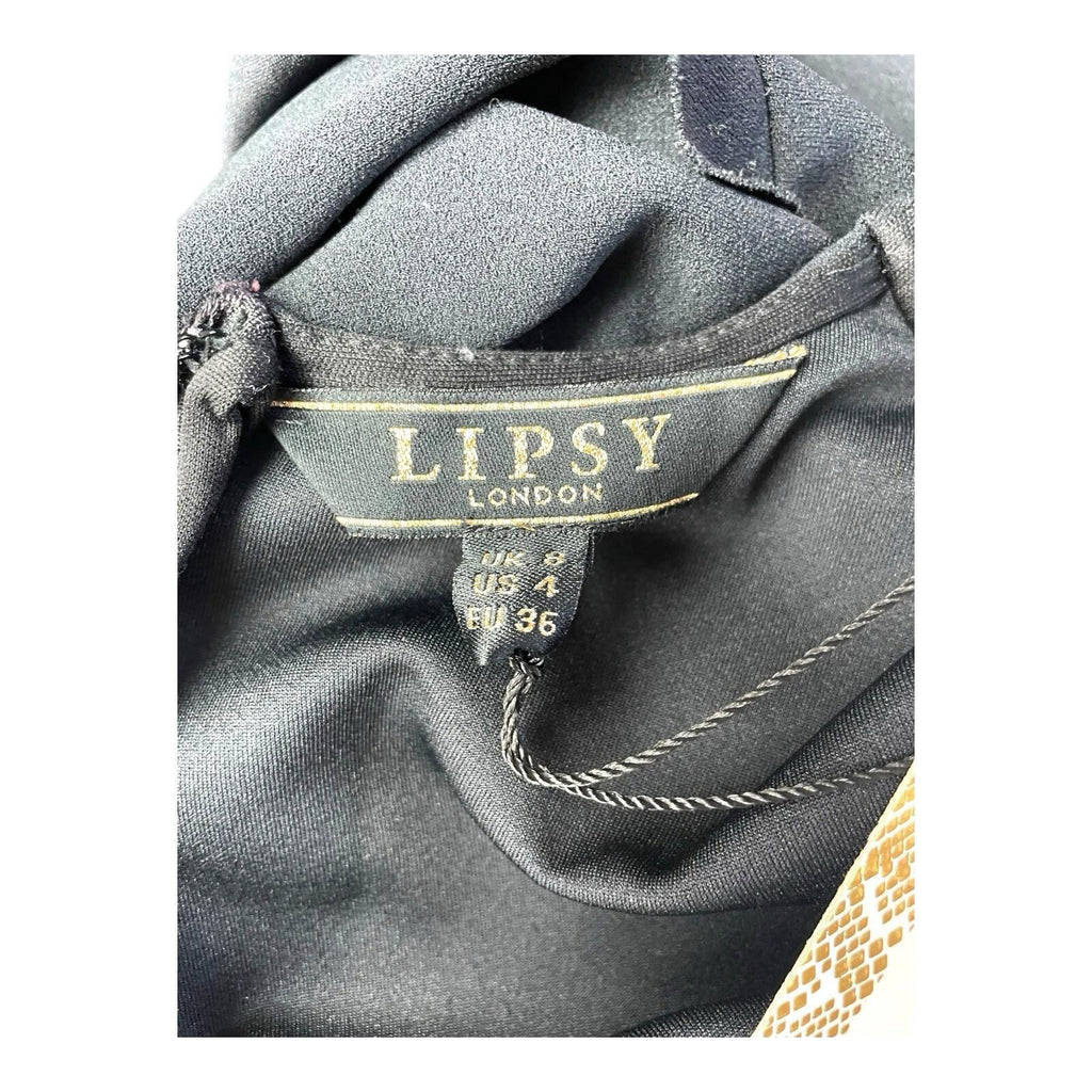 Lipsy London Black Wrap Dress Frilled Hem Gold Buckle Women’s UK Size 8
