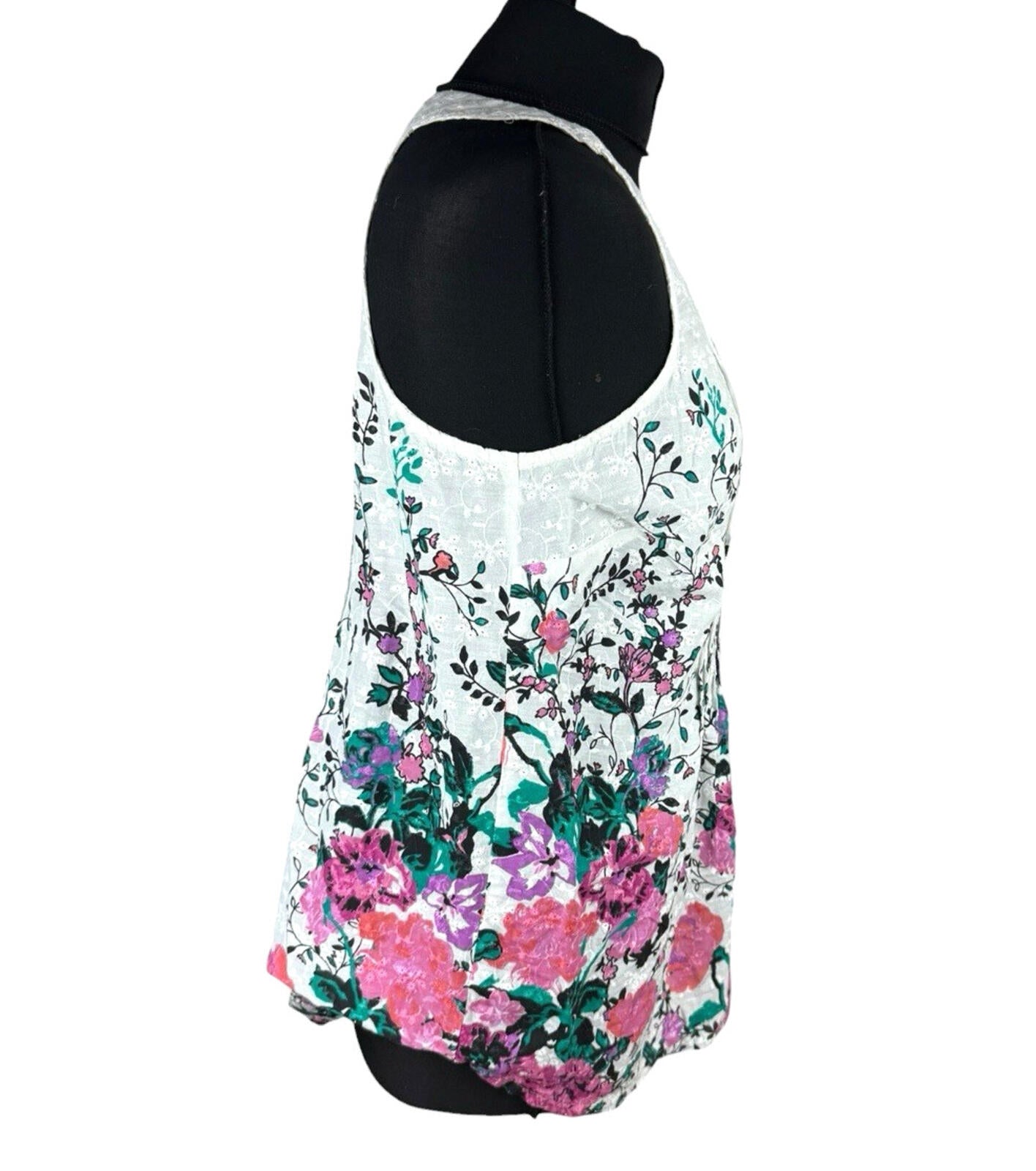 F&F Floral Blouse Women’s UK Size M Button Up White Embroidered Sleeveless