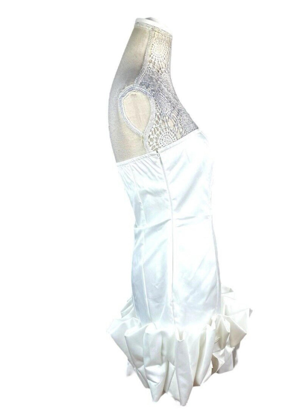 Pretty Little Thing Satin Mini Dress Women’s UK Size 8 Bubble Hem White Cocktail