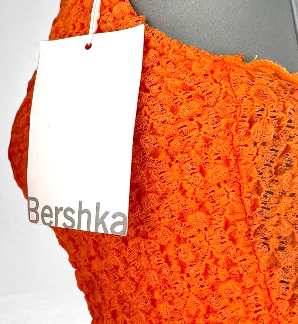 Bershka Bright Orange Textured Co Ord Set Women’s UK Size XS Crop Top & Skirt