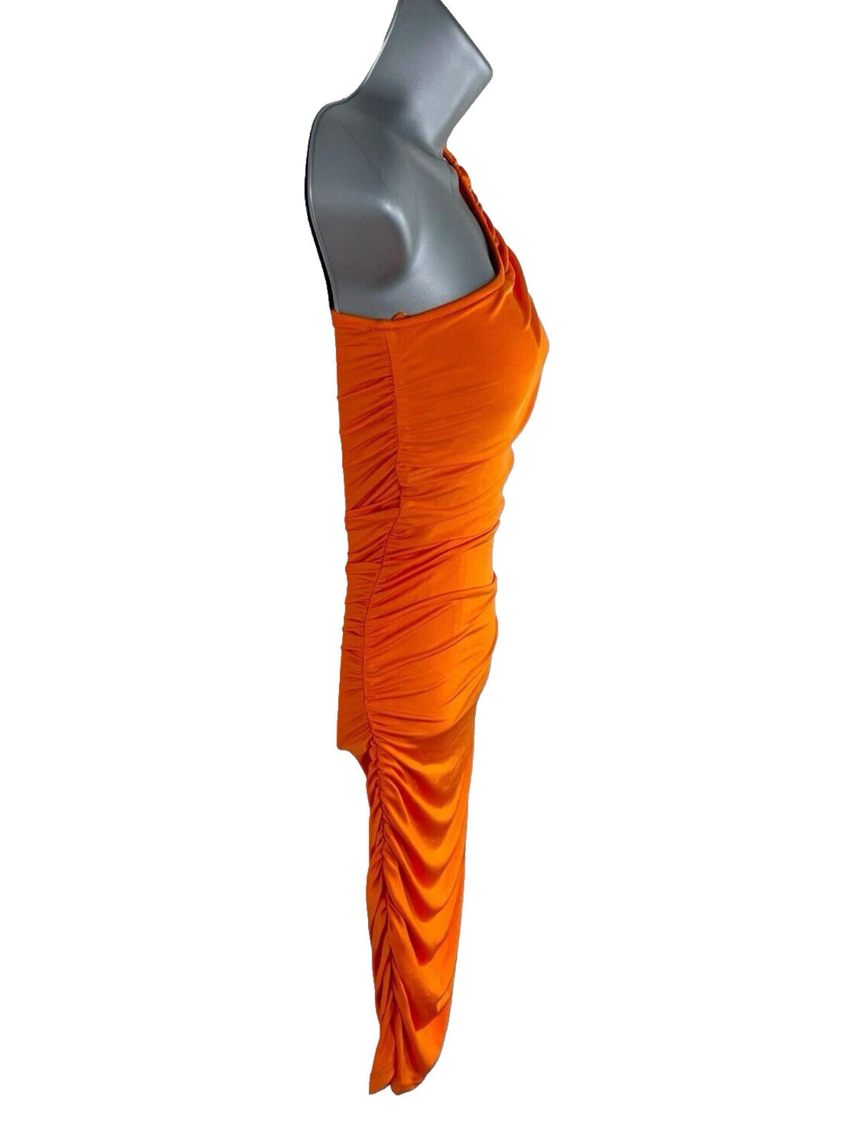 Stradivarius Midaxi Dress Bodycon Orange One Shoulder Ruffle Women’s UK Size XS