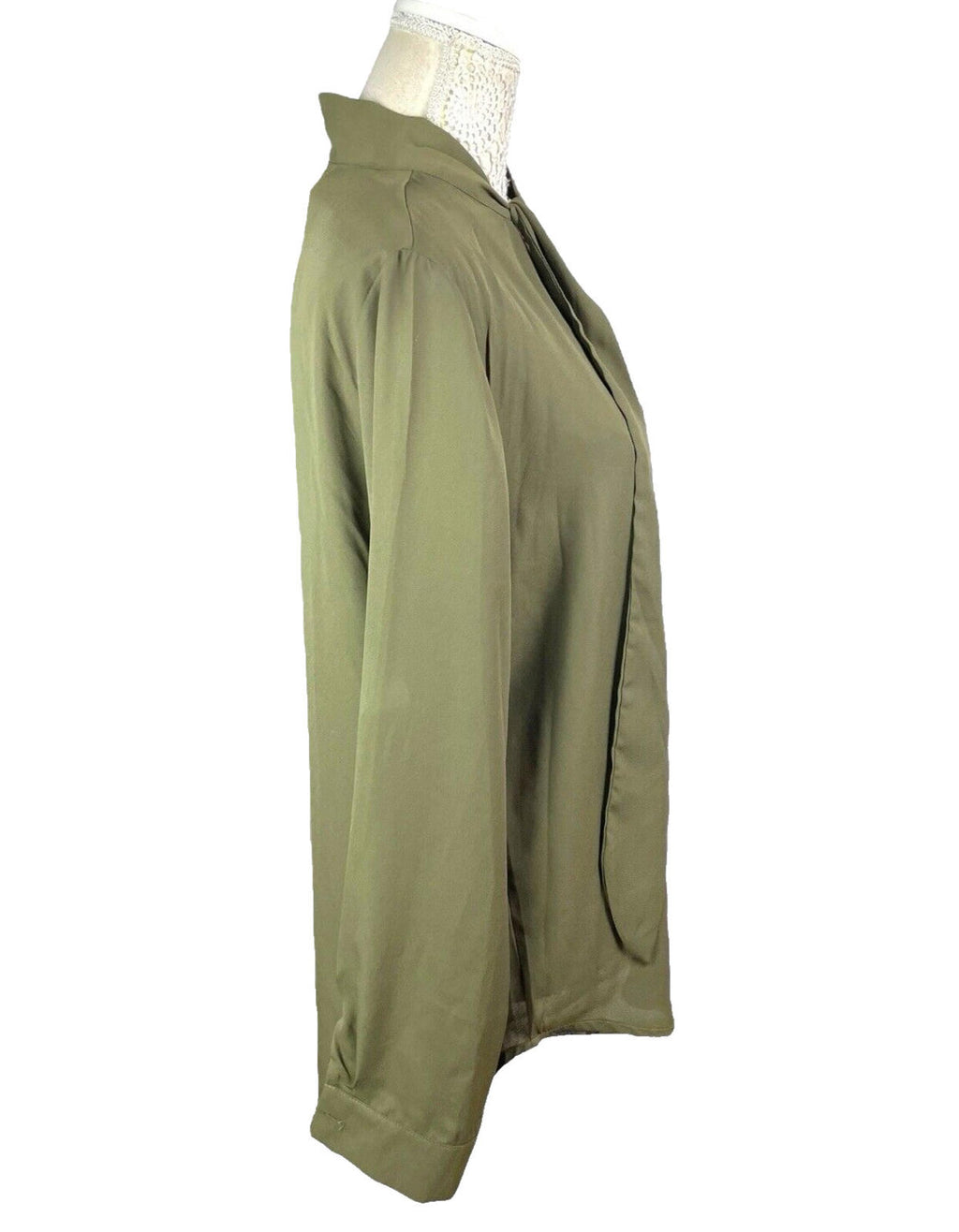 Yidarton Khaki Green Blouse Tie Neck Chiffon Women’s UK Size L (14)