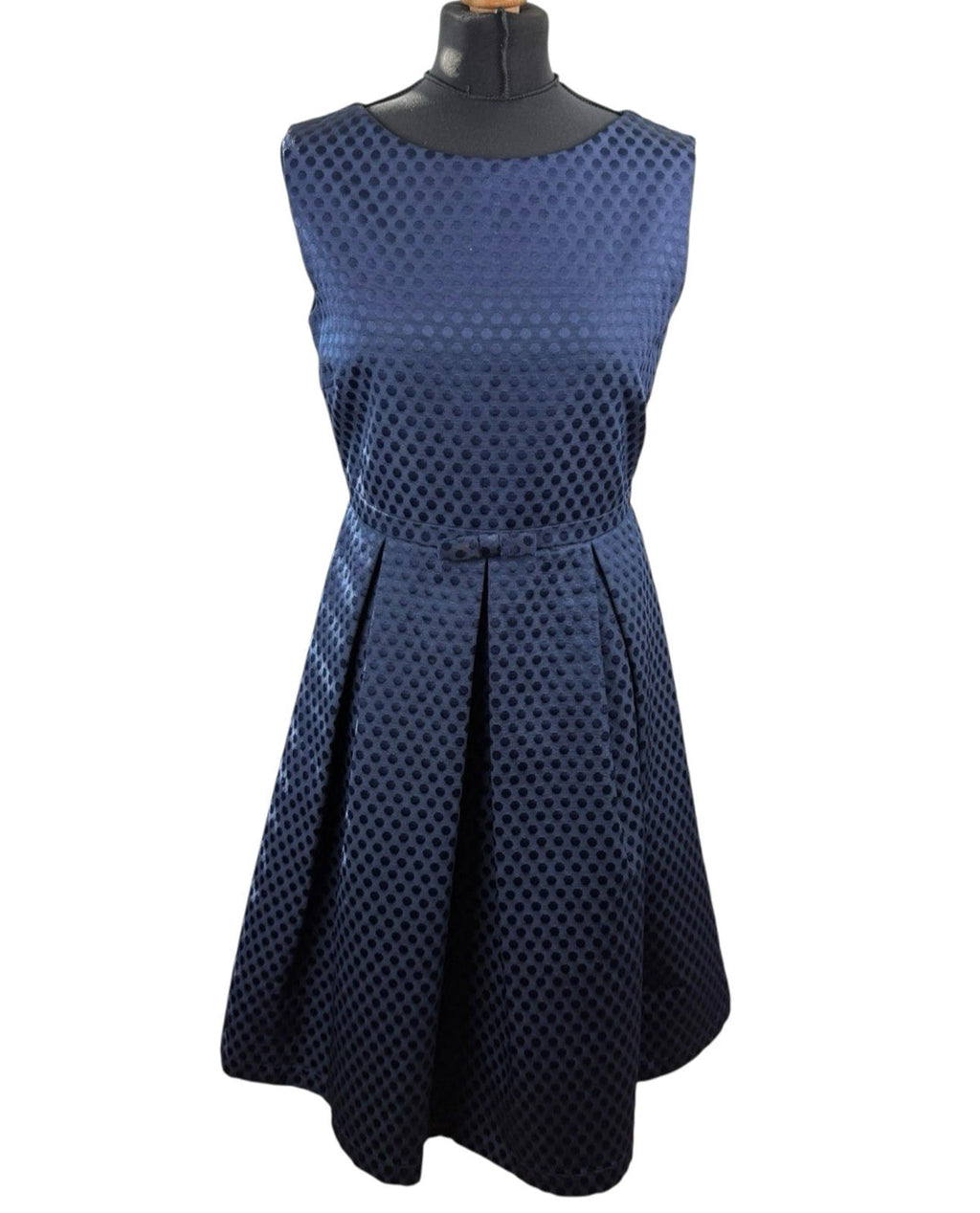 Sixton London Navy A Line Midi Dress Polka Dot Bow Detail Women’s UK Size 12