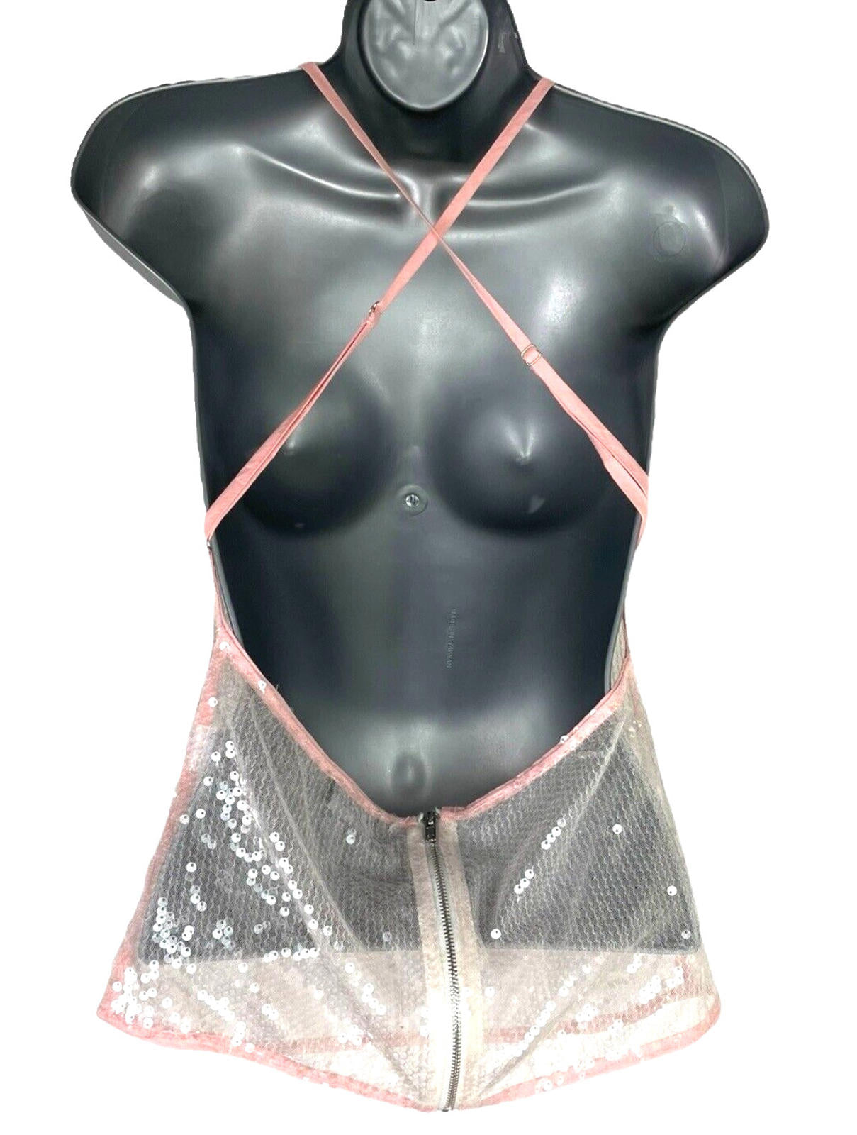 Pretty Little Thing Sheer Sequin Tank Top Backless Women’s UK Size 8