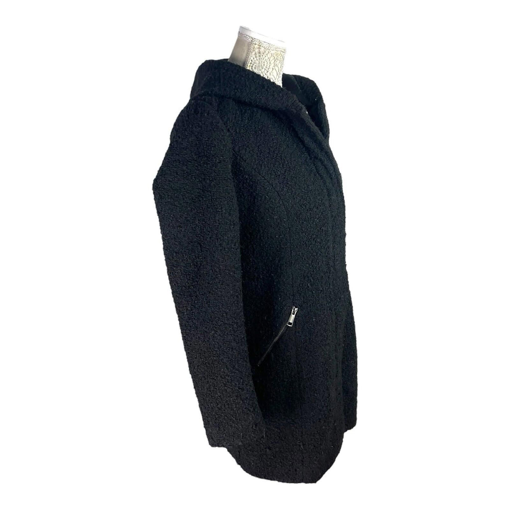 Primark Black Teddy Fleece Coat Mid Length Hooded Women’s UK Size 14