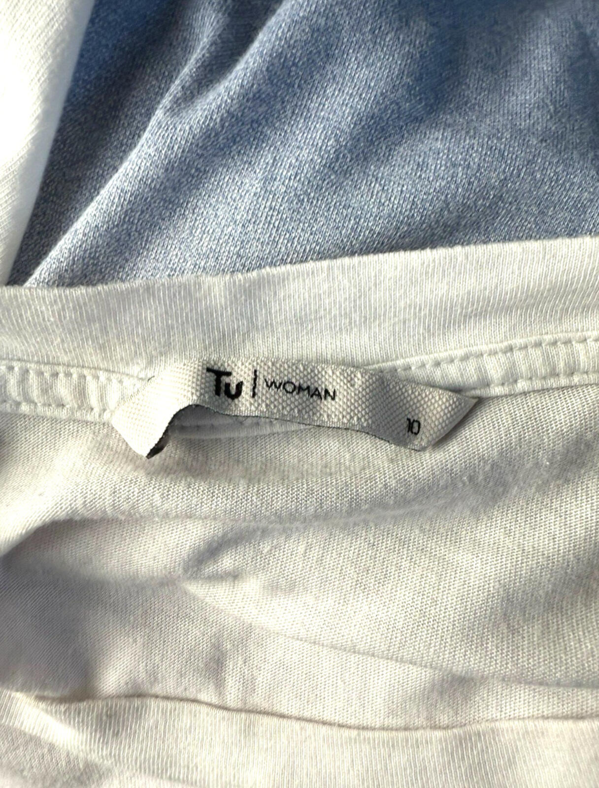 TU Textured Paris T-shirt Short Sleeve Women’s UK Size 10 Ombré White Blue