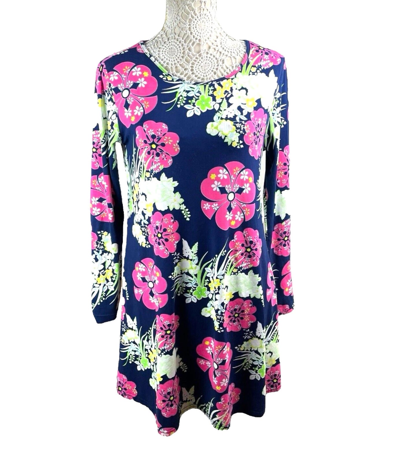 Urban Mist Floral Mini Dress Women’s UK Size M Blue Long Sleeve Round Neck