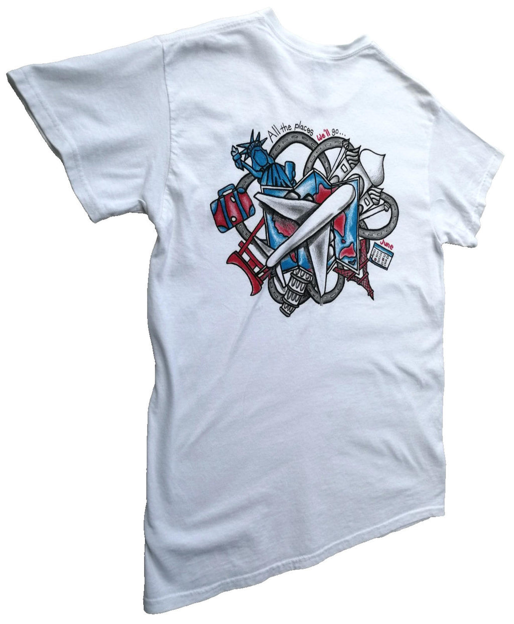 Tattoo Graphic Print T-Shirt Men's UK Size M White Crew Neck Travel Theme Gildan