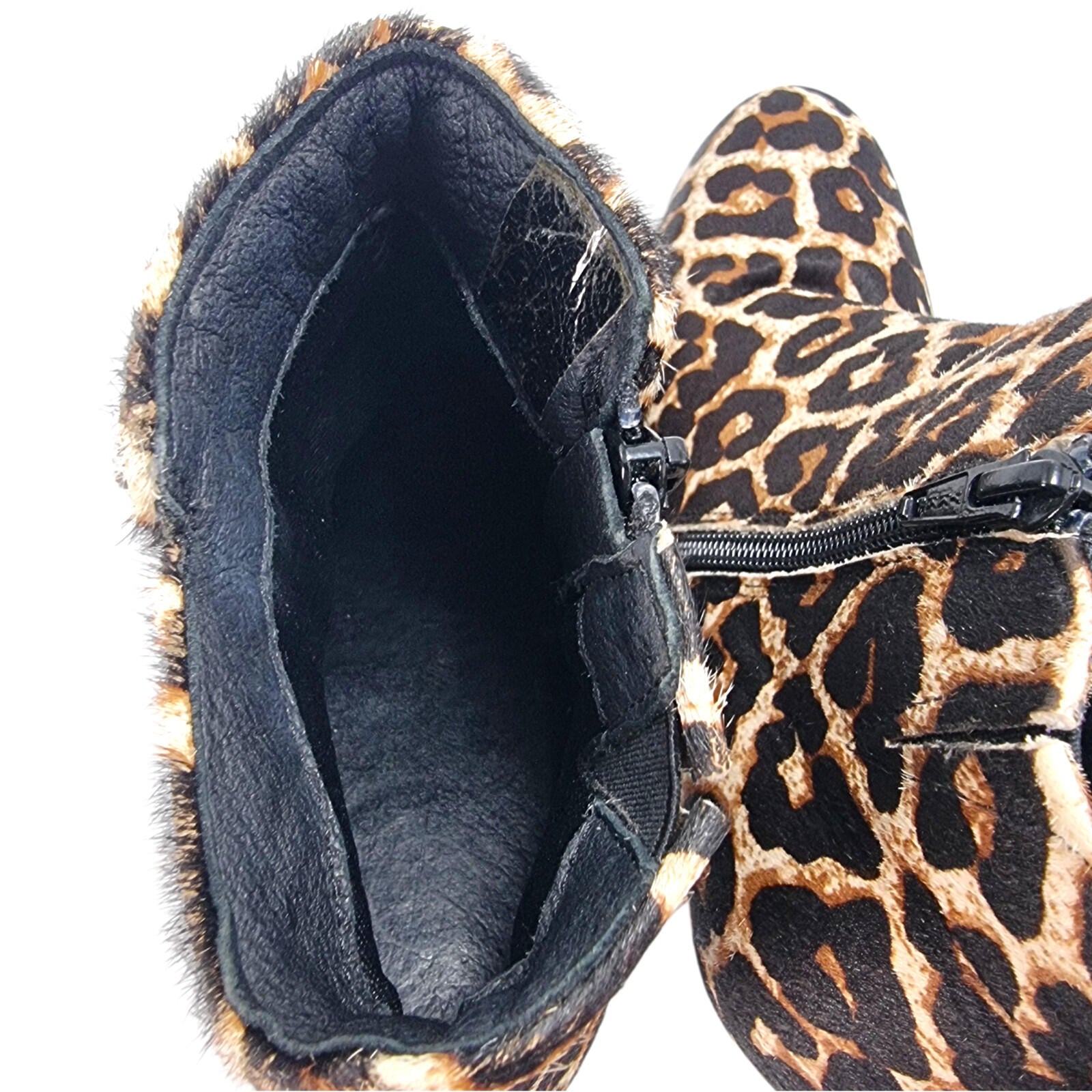 Leopard Print Ankle Boots Women's UK Size 6.5 High Heeled Pony Hair Leather