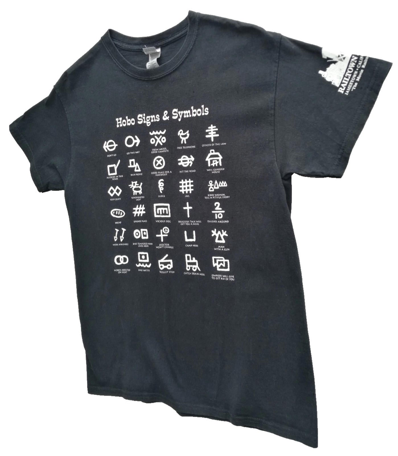 Hobo T-Shirt Men's UK Size M Black Print Graffiti Signs The Movie Rail Town 1897