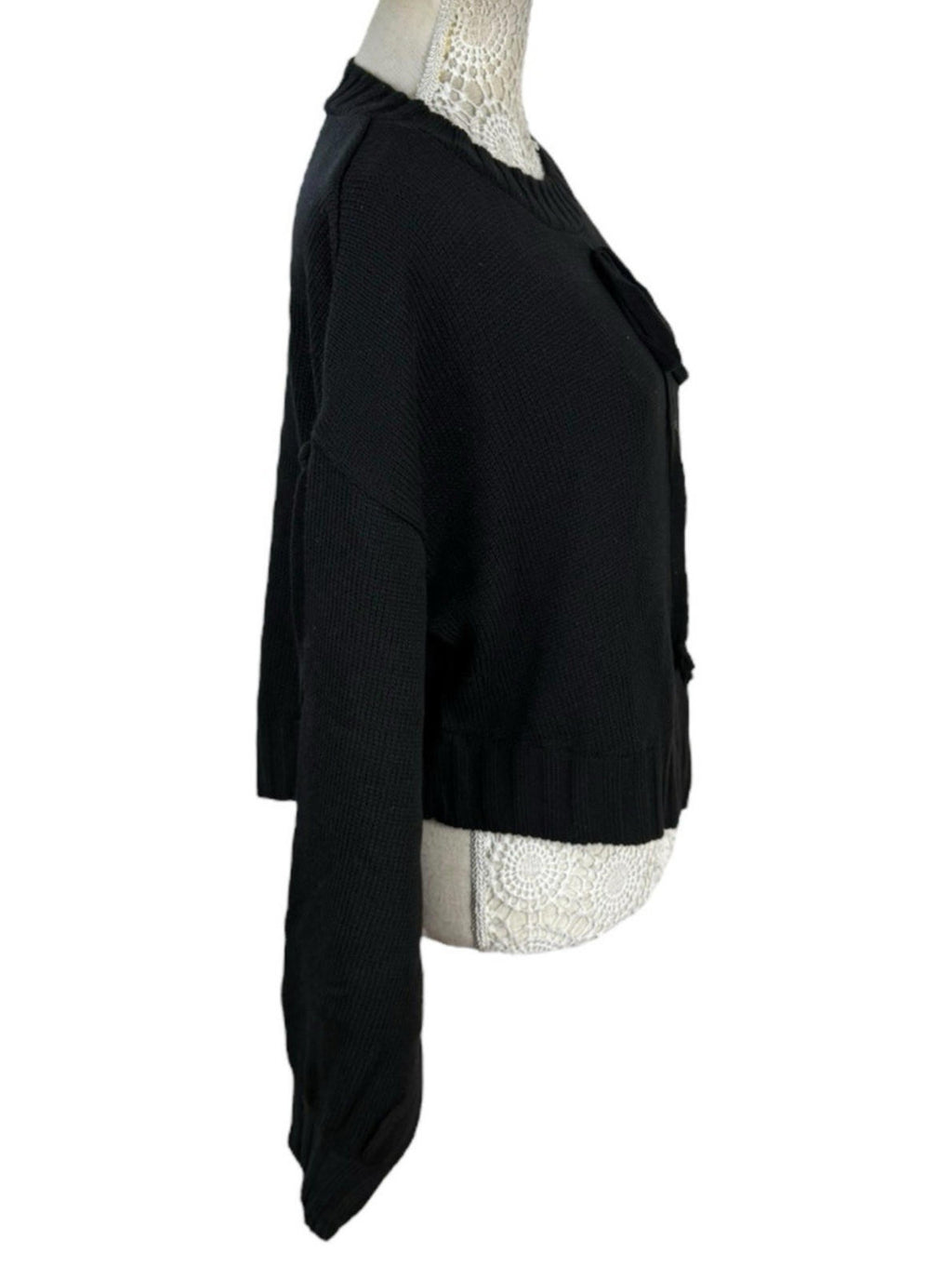 Black Knit Jumper Relaxed Fit Bow Detail Crew Neck Women’s UK Size S