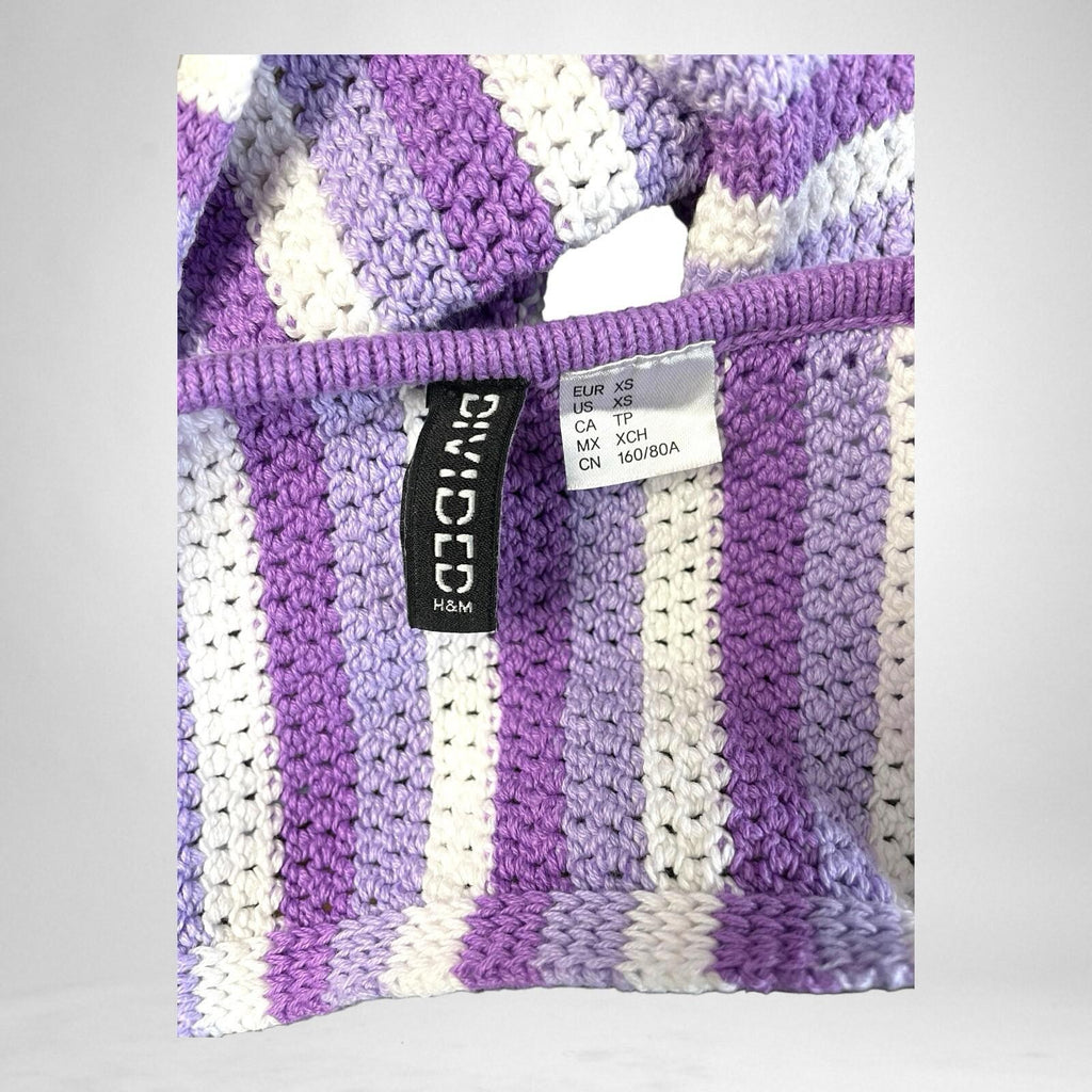 Divided Crop Top Purple Stripe Knit Women’s UK Size XS