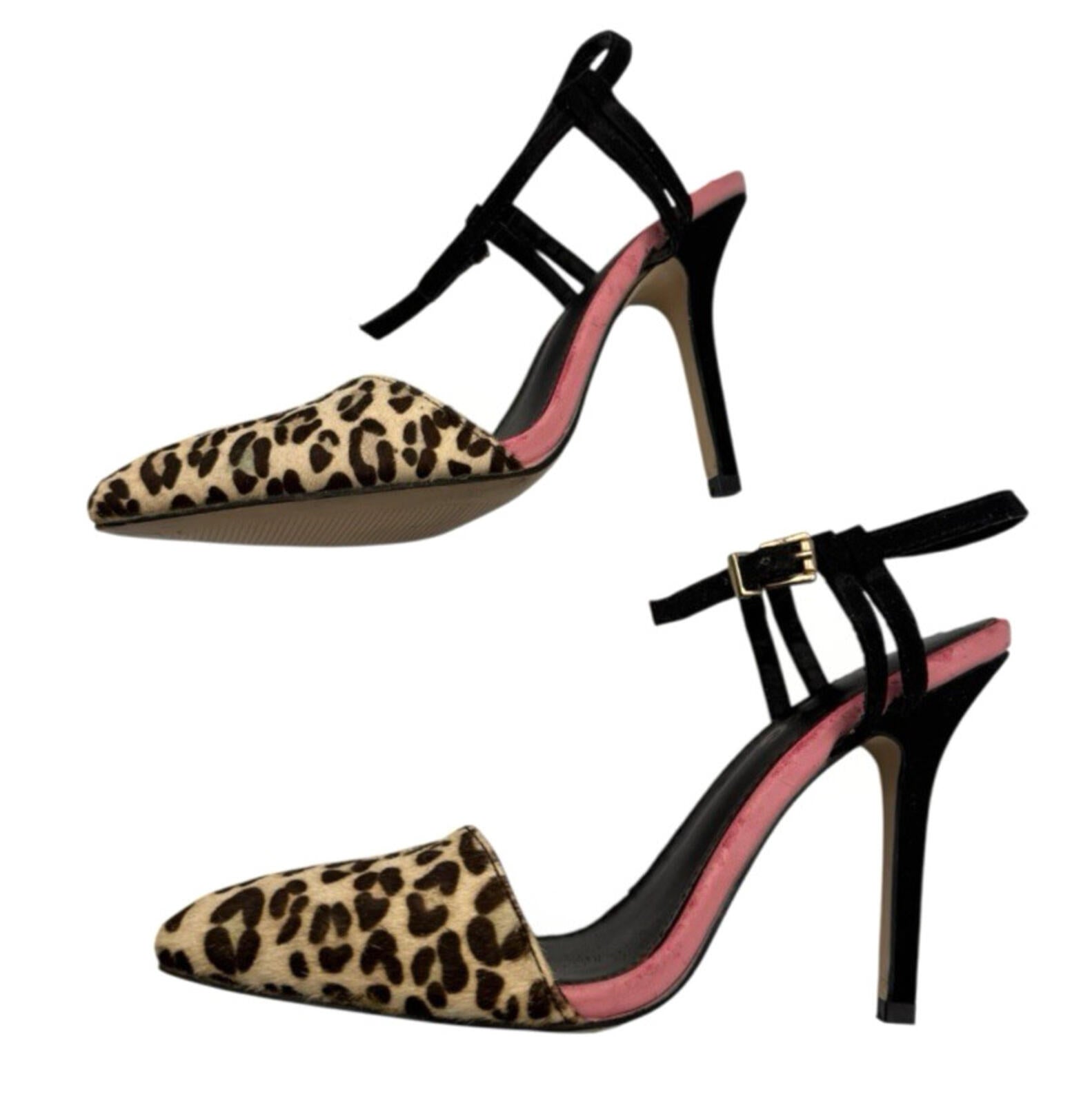 Miss KG Leopard Sling-Back Stiletto Shoes Women’s UK Size 6 Pony Fur Kurt Geiger
