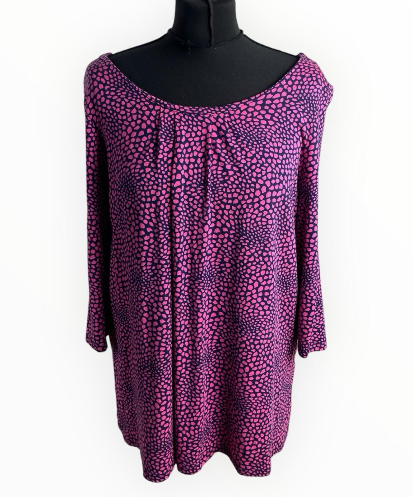 George Moda Spotted Blouse Top Women’s UK Size 16 3/4 Sleeve Scoop Neck Pink