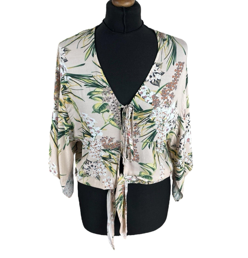 River Island Floral Croptop Tie Front 3/4 Sleeve Pastel Women’s UK Size 12