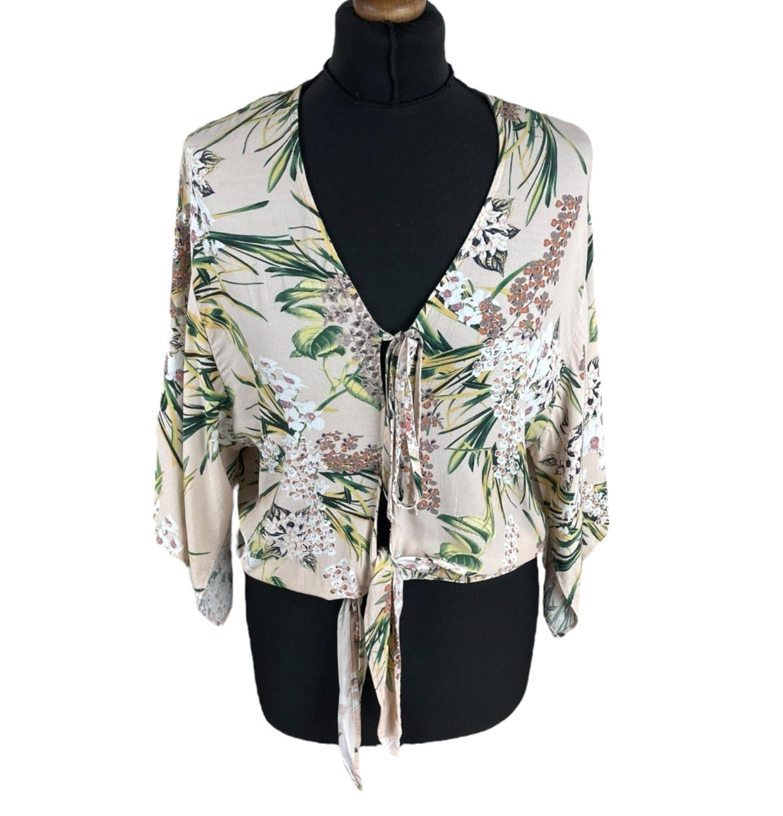 River Island Floral Croptop Tie Front 3/4 Sleeve Pastel Women’s UK Size 12
