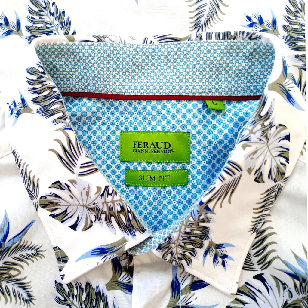 Feraud Shirt Long Sleeve Leaf Design White 100% Cotton Men's UK Size Medium M