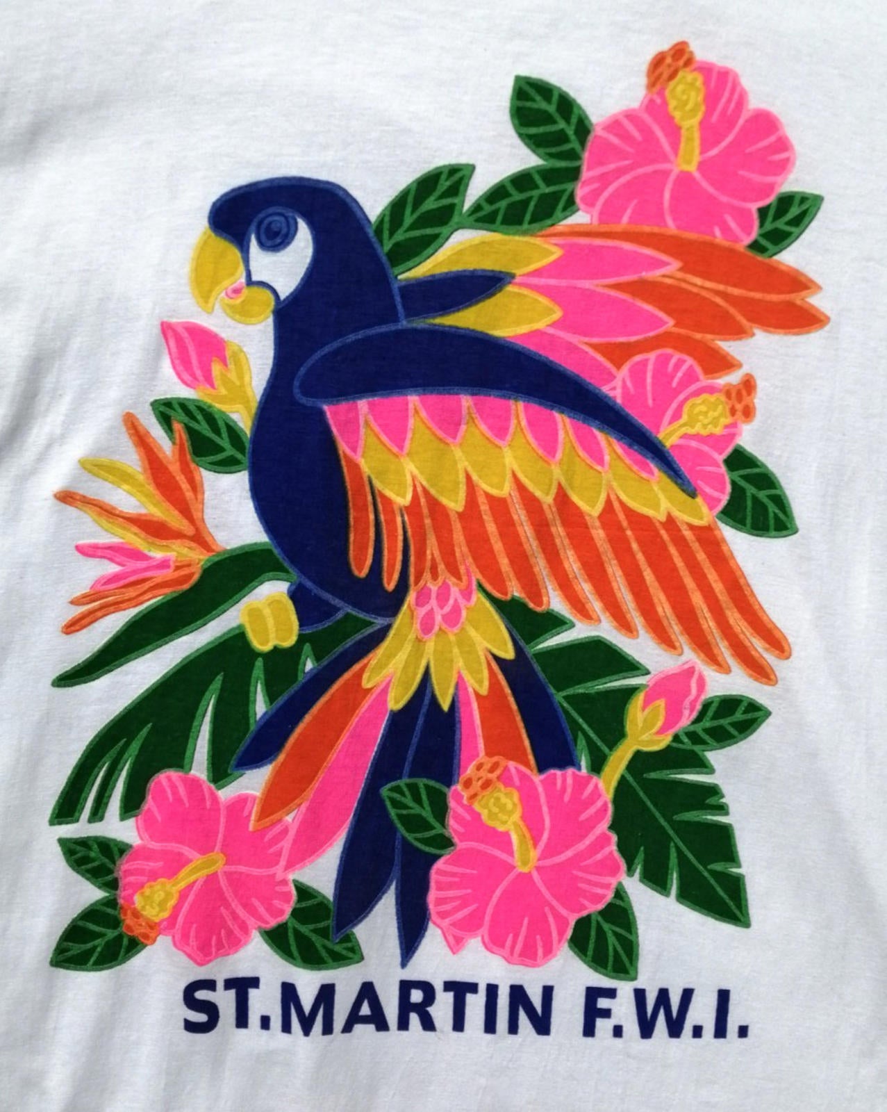 Colourful Parrot Caribbean Graphic Print T-Shirt Men's Size XL White Crew Neck
