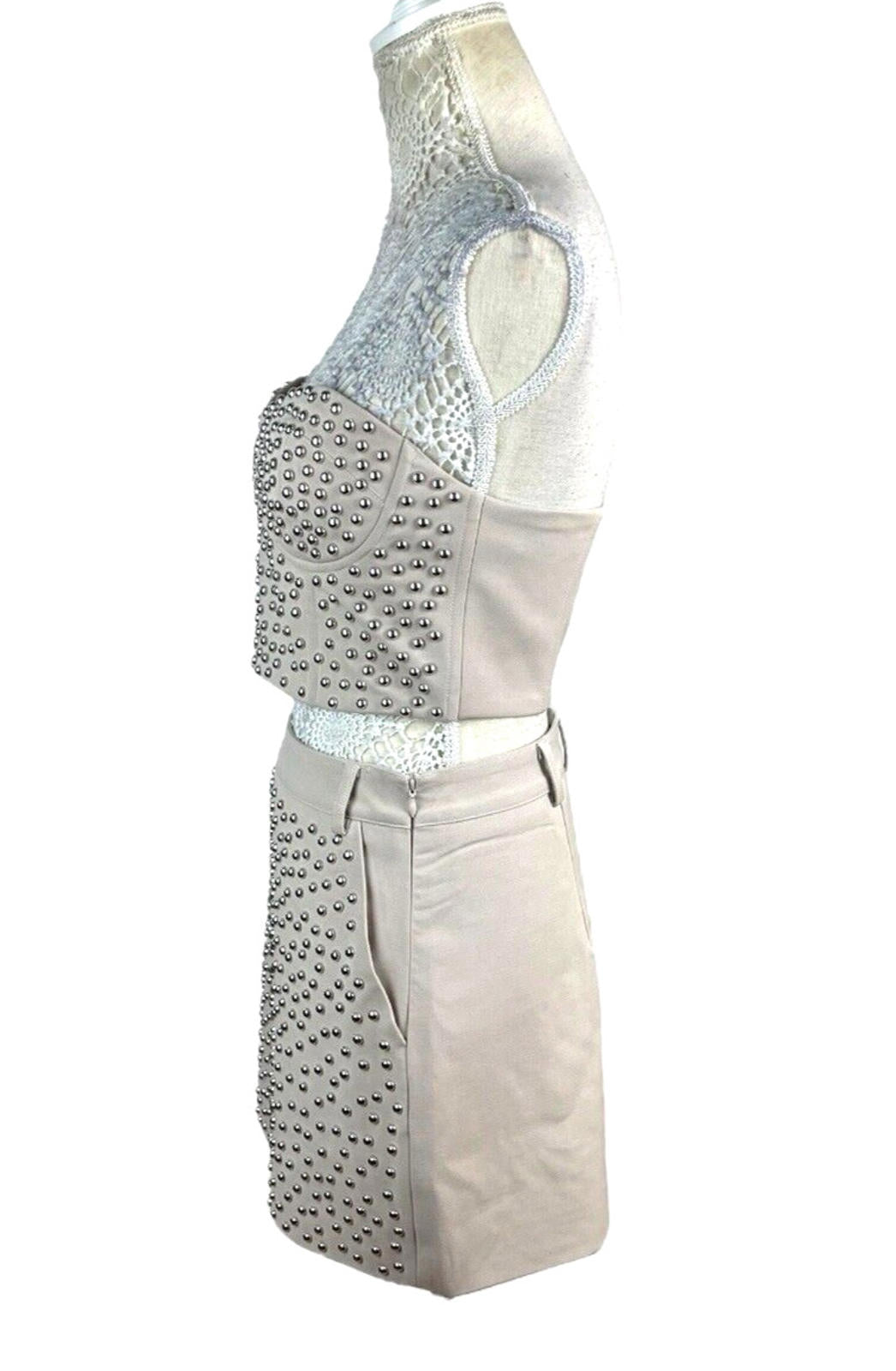 Nasty Gal Beige Studded Skirt A D Croptop Co-Ord Set Women’s UK Size 10