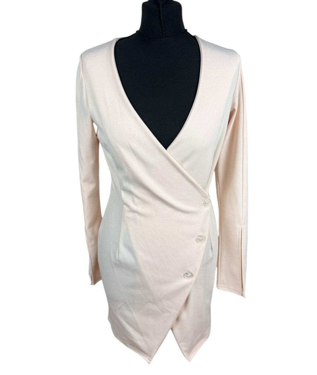 Inxs Bodycon Blazer Dress Women’s UK Size S Low Cut Mini Long Sleeve Pale Pink
