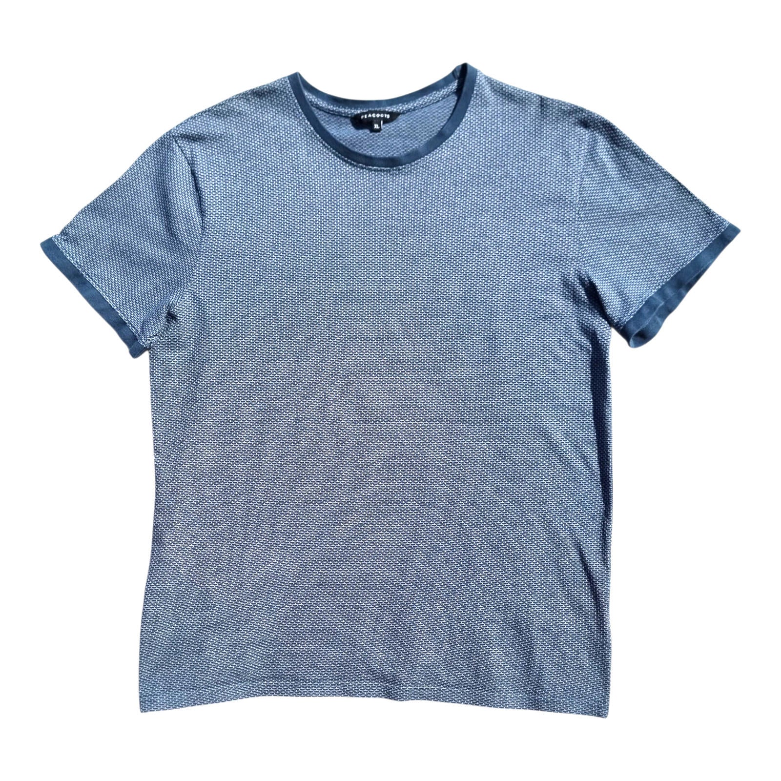 Peacocks T-Shirt Men's UK Size XL Blue Geometric Pattern Crew Neck Summer