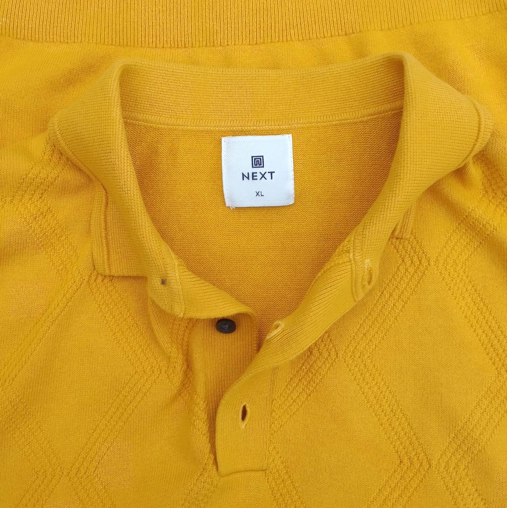 Next Knit Polo Shirt Men's UK Size XL Yellow Short Sleeve 100% Cotton Summer