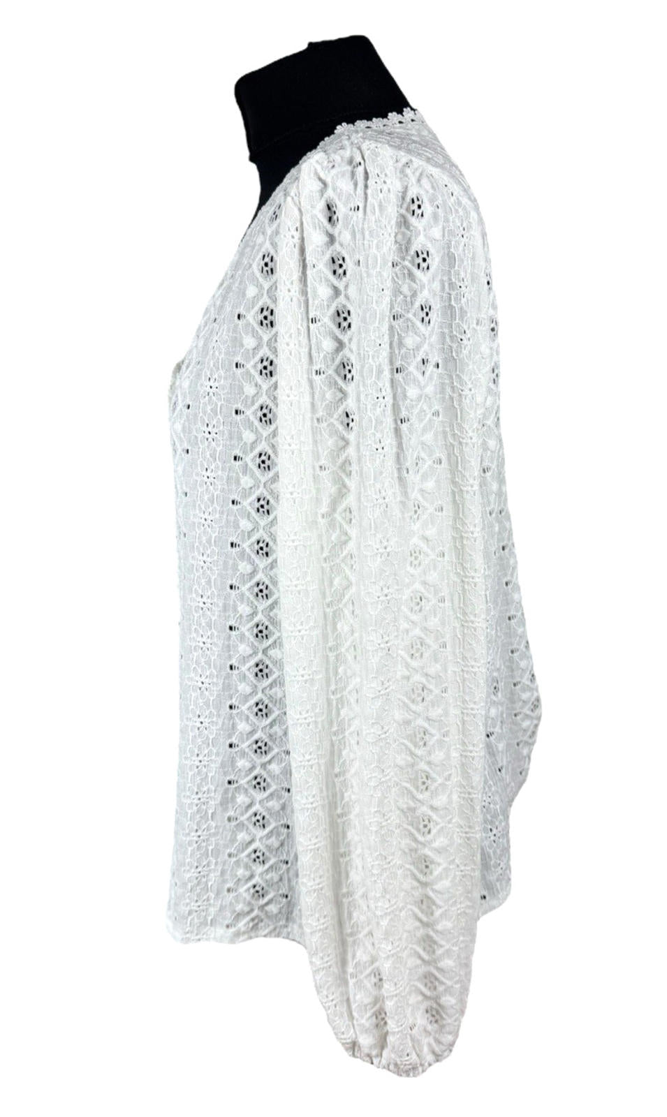 Shein Lace Cardigan Blouse Women’s UK Size XL White Pearl Button V-Neck Crochet