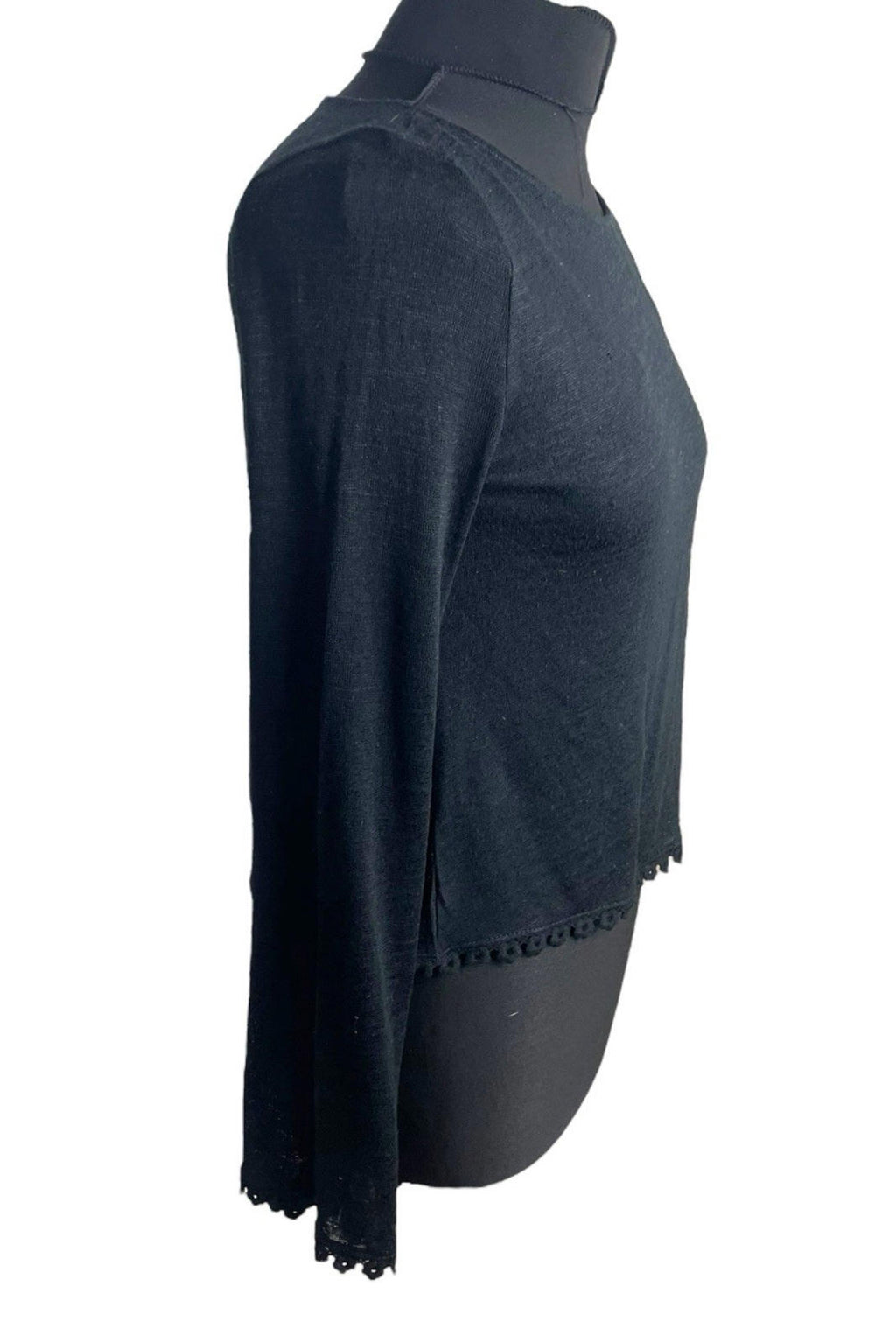 Divided Black Long Sleeve Blouse Top Frilled Hem Women’s UK Size S