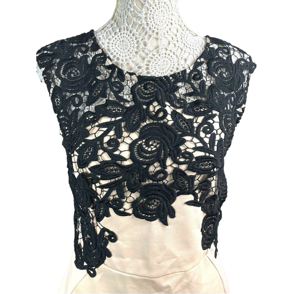 Lypsy Michelle Keegan Cream Midi Dress Women’s UK Size 14 PU Panel Lace Neck