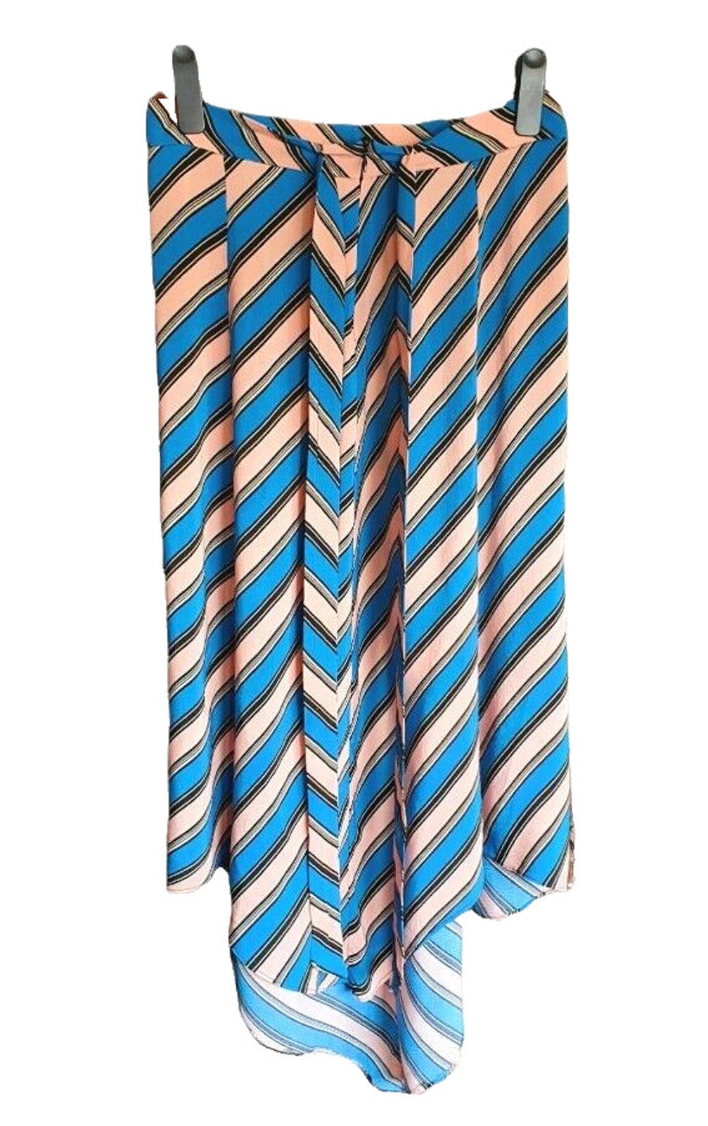 Top Shop Midi Skirt Women's UK Size 10 Blue & Pink Striped Zip Fastening Summer