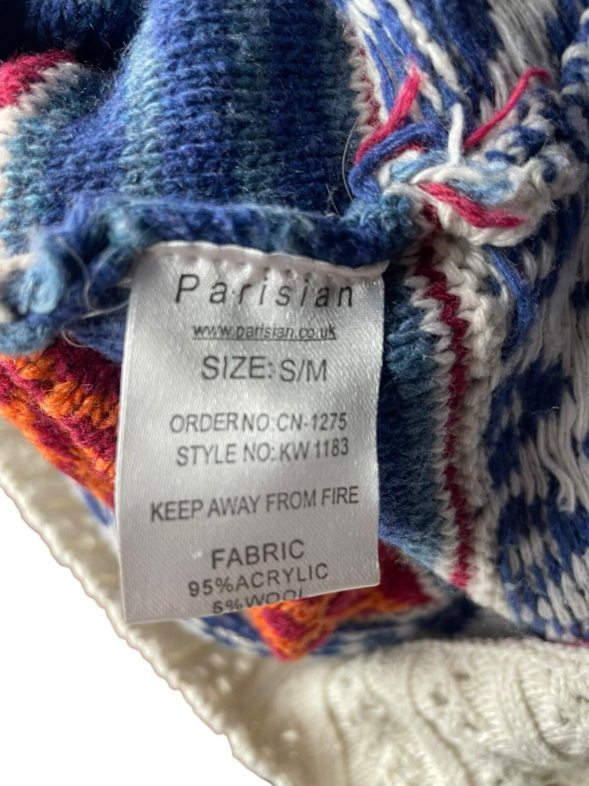 Parisian Knitted Cardigan Women’s UK Size S/M Button Up Long Sleeve Multicolour