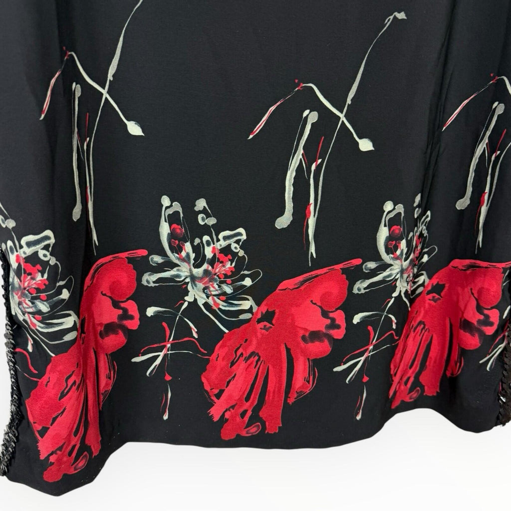 Floral Dress Set Women’s UK Size XL (16) Chiffon Midi Cardigan & Scarf Black Red