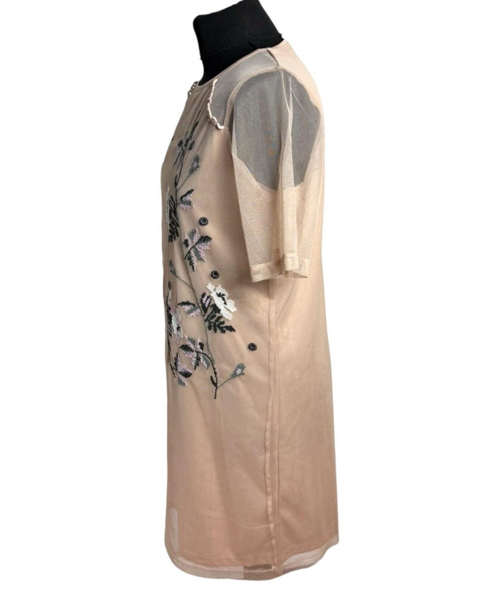River Island Chiffon Mini Dress Women’s UK Size 12 Floral Embroidered Lined Pink