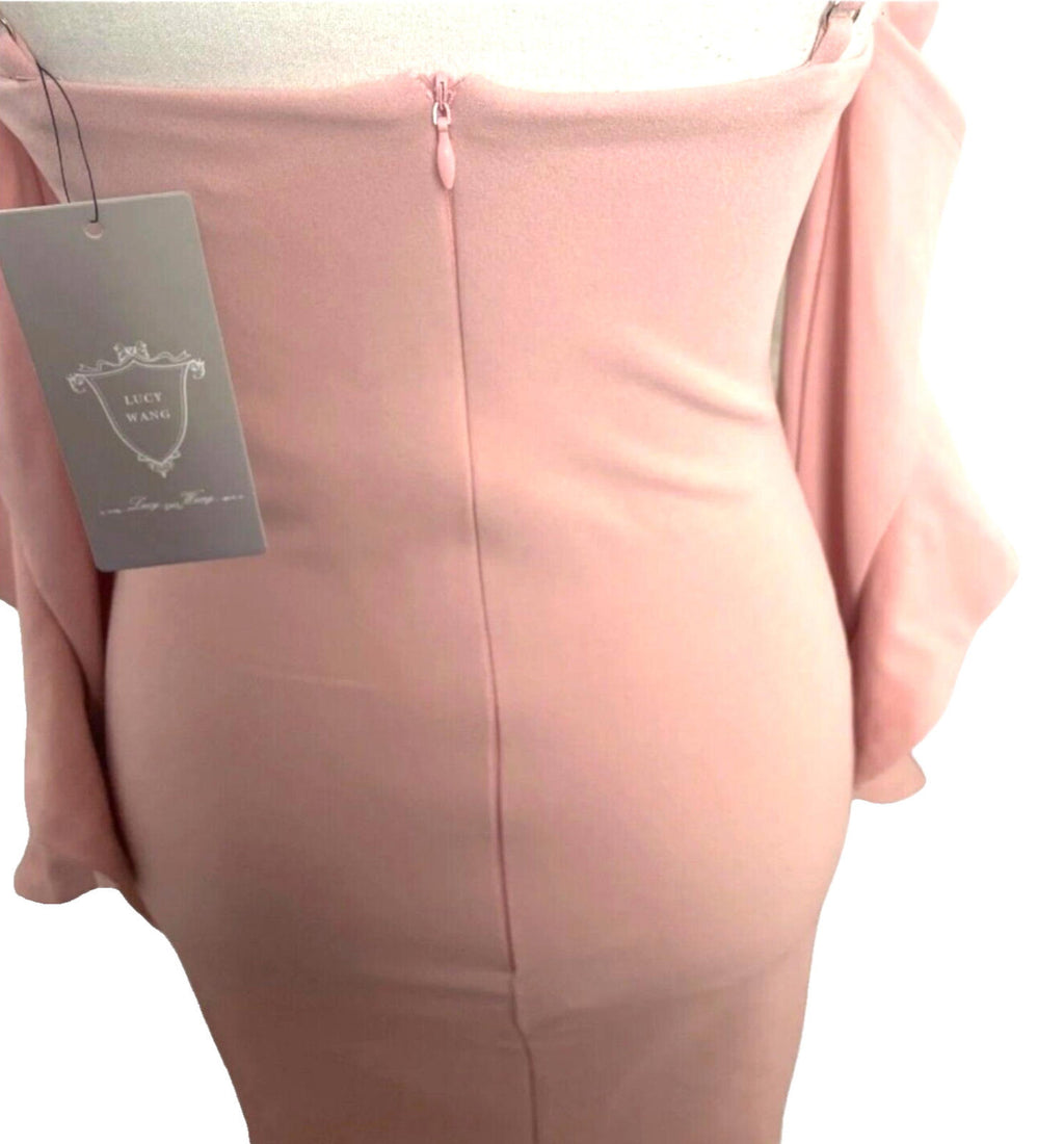 Lucy Wang Mini Dress Pink Off Shoulder Fitted Stretch Women's UK Size S (8)