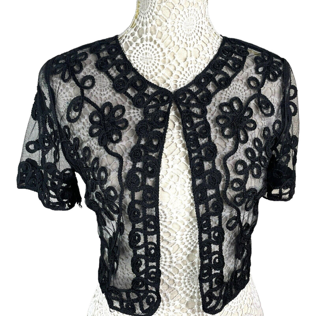 Quiz Sheer Lace Black Cropped Cardigan Floral Mesh Women’s UK Size S