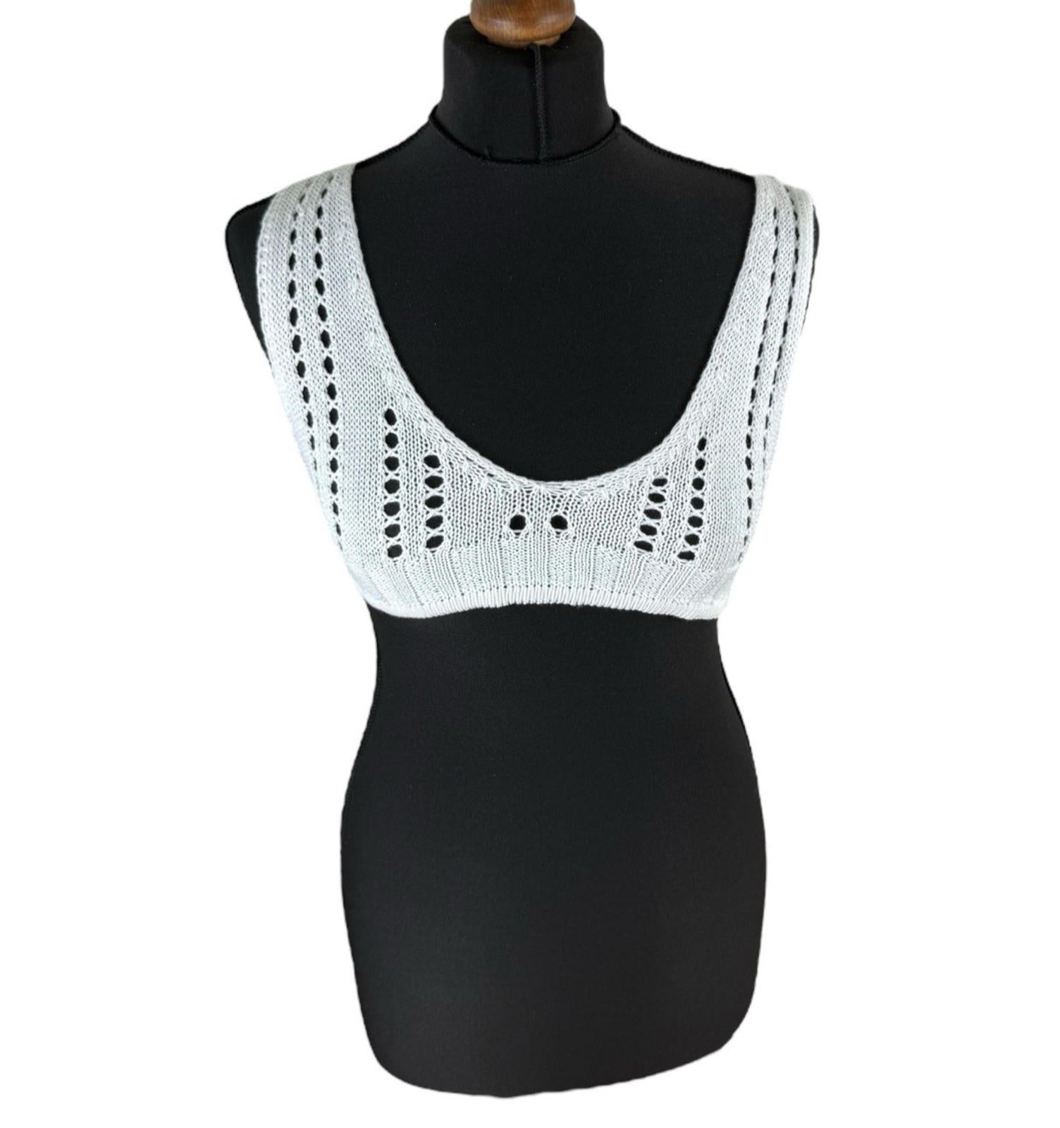 White Knit Micro Crop Top Perforated Hole Design Women’s UK Size 8