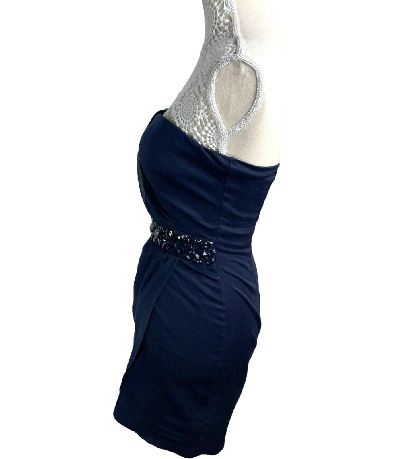 AX Paris Mini Dress Navy Strapless Embezzled Padded Women’s UK Size 10