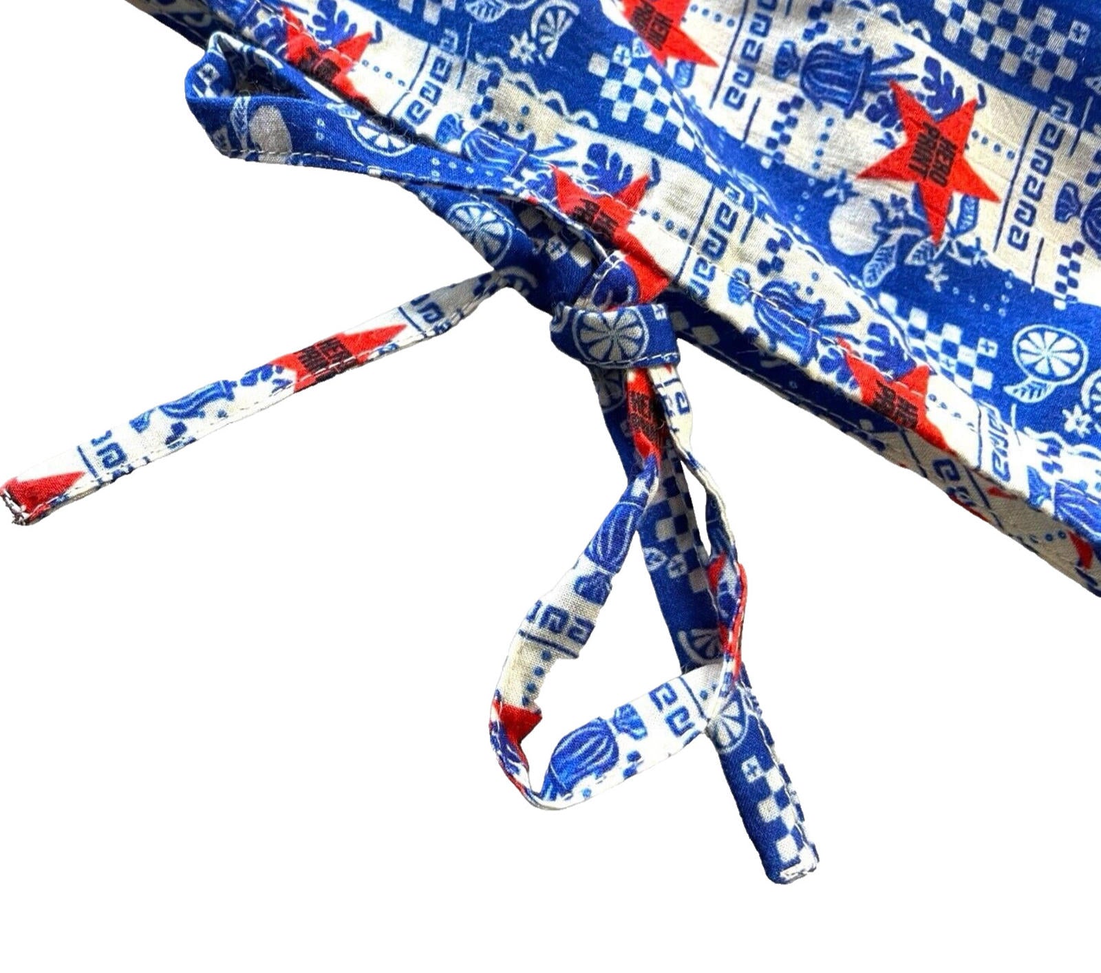 Blue & Red Star Print Straight Leg Trousers Tie Side Detail Women’s UK Size 8