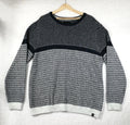 Weird Fish Chunky Knit Jumper Men's UK Size 2XL Navy White Crew Neck Sweater
