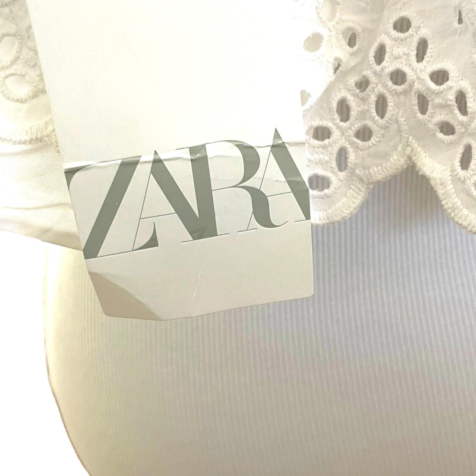 Zara Mini Dress White Ribbed Ruffled V-Neck Summer Women’s UK Size S (8)