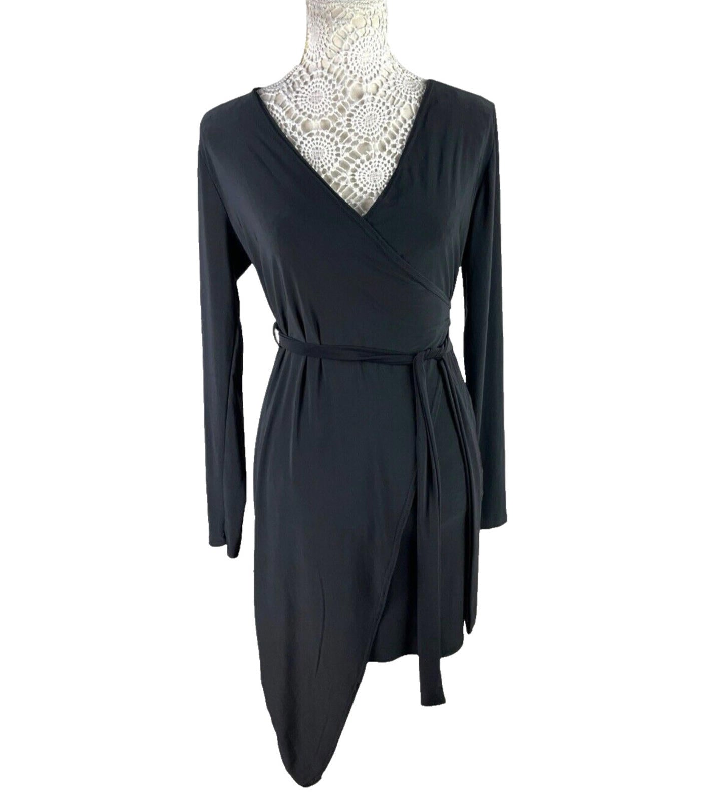 Missguided Black Wrap Dress Long Sleeve Mini Women’s UK Size 12