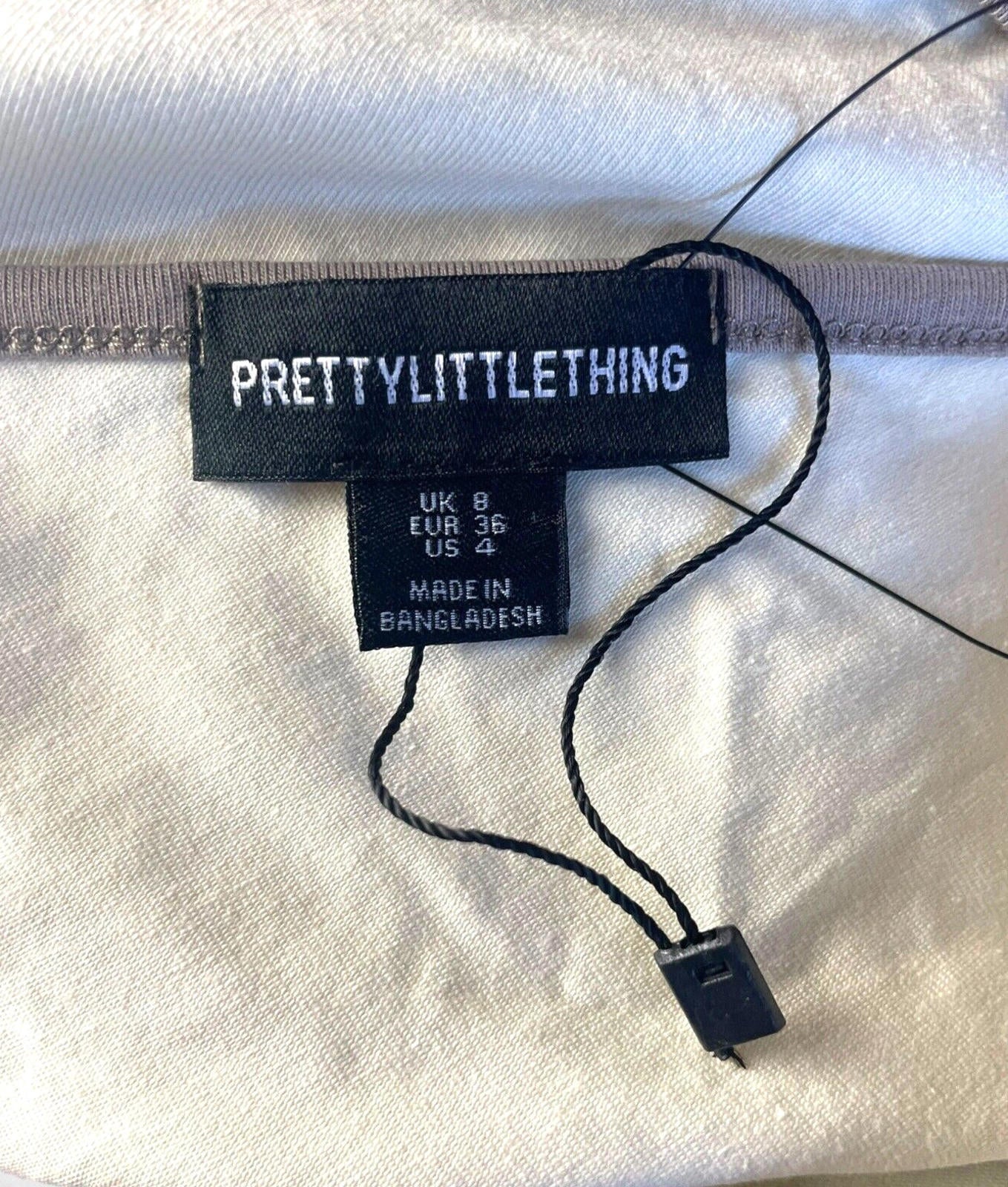 Pretty Little Thing Crop Top Cream One Shoulder Grey Trim Women's UK Size 8