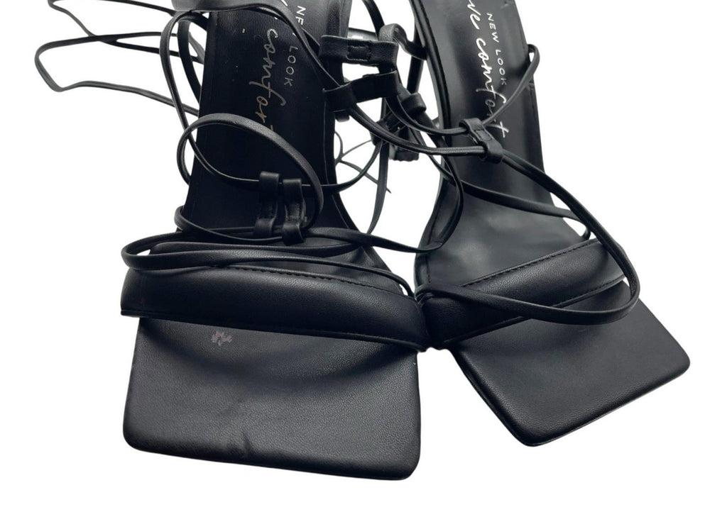 New Look Comfort Open Toe Stiletto Shoes Black Strap Up Women’s UK Size 4